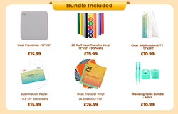[Spring Sale]LOKLiK Auto Heat Press 2+HTV & Sublimation Essential Bundle(36 sheets HTV+150 sheets Sublimation Paper A4+Sublimation HTV Roll+PUFF HTV*8+Tools Bundle)