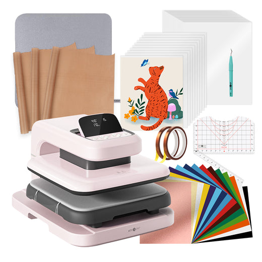 [Essential Bundle] HTVRONT Auto Heat Press 2 + Heat Press Accessories Bundle - Pastel Pink