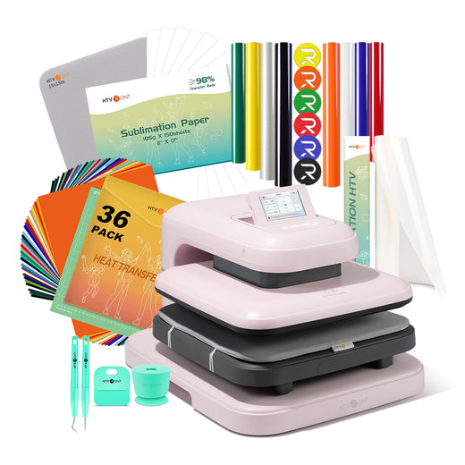 [Spring Sale]LOKLiK Auto Heat Press 2+HTV & Sublimation Essential Bundle(36 sheets HTV+150 sheets Sublimation Paper A4+Sublimation HTV Roll+PUFF HTV*8+Tools Bundle)