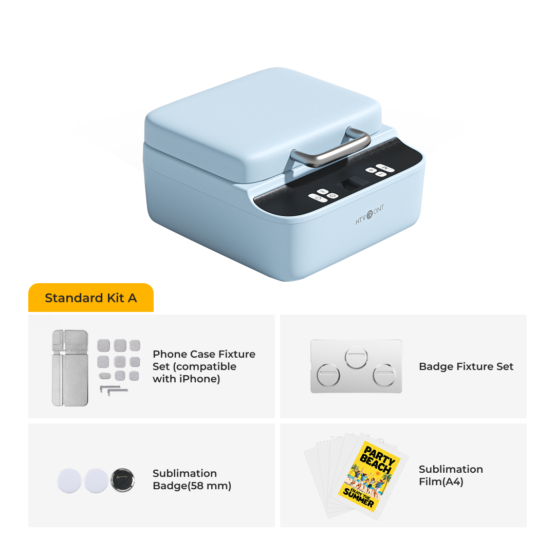Light blue H17 Phone Case Heat Press with accessories on a white background