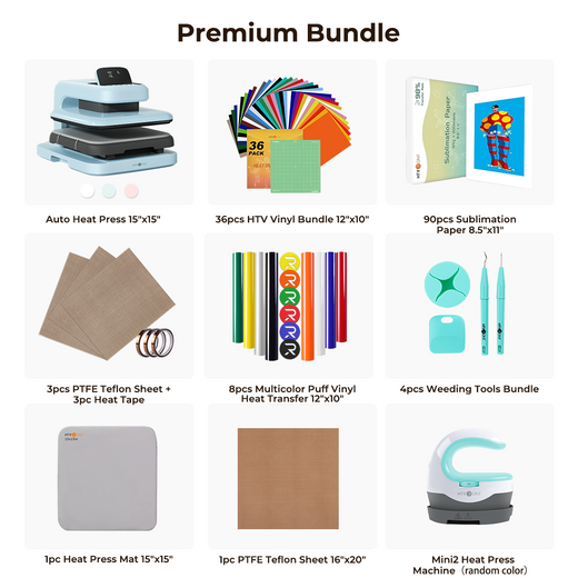 [Premium Bundle] Auto Heat Press Machine 2 + Heat Press Accessories Premium Bundle - Daisy White
