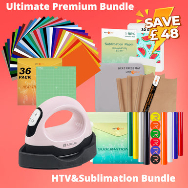 [Premium Bundle]LOKLiK Mini3 Heat Press+HTV&Sublimation Bundle(PUFF HTV Roll *2+Multicolor HTV*36+Sumblimation Paper*30+Sumblimation HTV*5+PTFE Teflon Sheet+Heat Press Mat+Cutting Mat≥￡90)