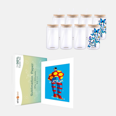 8 Pack Glass Sublimation Tumbler & 200 Sheets Sublimation Paper Bundle