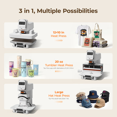 HTVRONT A100 Auto Multi Heat Press, Beginner Kit