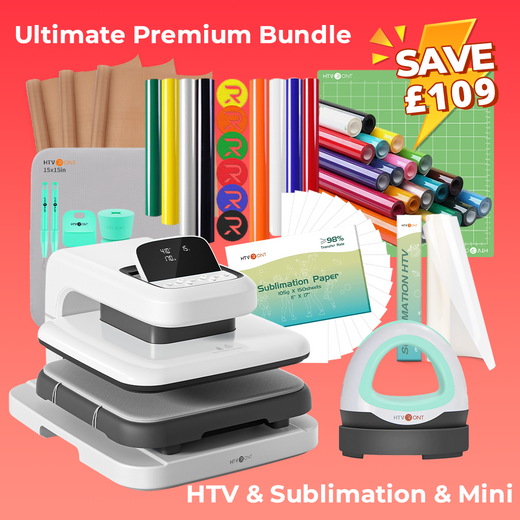 [Ultimate Premium Bundle]HTVRONT Auto Heat Press 2+Premium Bundle(Multicolor HTV Roll*20+150 sheets Sublimation Paper A4+Sublimation HTV Roll+PUFF HTV*8+Mini Heat Press Machine+Heat Press Mat+Cutting Mat+Weeding Tools≥165￡)