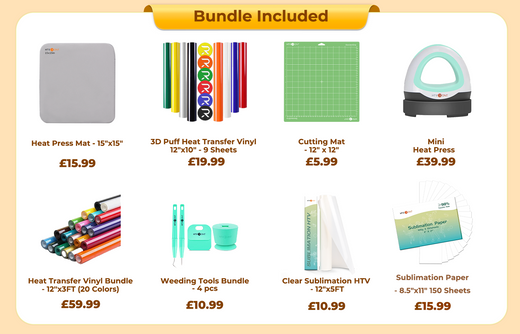 [Ultimate Premium Bundle]HTVRONT Auto Heat Press 2+Premium Bundle(Multicolor HTV Roll*20+150 sheets Sublimation Paper A4+Sublimation HTV Roll+PUFF HTV*8+Mini Heat Press Machine+Heat Press Mat+Cutting Mat+Weeding Tools≥165￡)