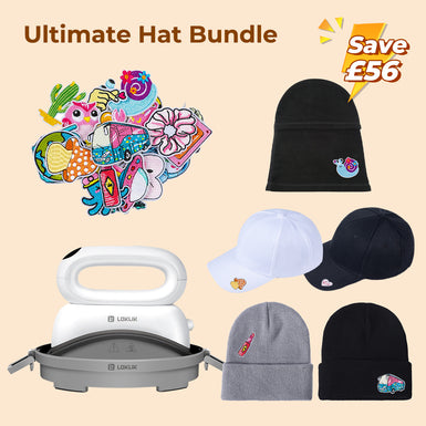 [Ultimate Hat Making & Wearing Bundle] Hat Heat Press Machine+All-Season Styles Hats+Embroidered DIY Patches