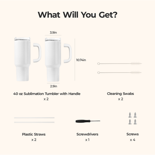 2 Pack 40oz Sublimation Tumbler Blanks With Handle, Suitable For A200H Auto Handle Tumbler Heat Press