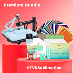 [Premium Bundle] Manual Heat Press Machine 15" x 15" 230V - (2 Colors) & Great Material Bundle (Including 36 sheets HTV, 150 sheets sublimation paper, subli HTV, weeding tools, cutting mat, heat press accessories)