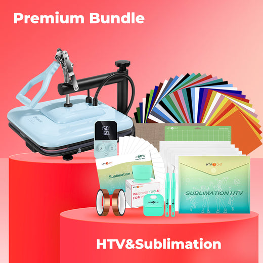 [Premium Bundle] Manual Heat Press Machine 15" x 15" 230V - (2 Colors) & Great Material Bundle (Including 36 sheets HTV, 150 sheets sublimation paper, subli HTV, weeding tools, cutting mat, heat press accessories)