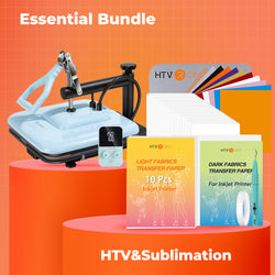 [Essential Bundle] Manual Heat Press Machine 15" x 15" 230V - (2 Colors) & 52 Pcs Heat Press Accessories (HTV, Heat Transfer Paper, Subli Paper, Tools)