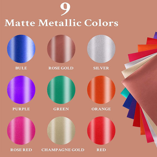 Matte Matallic Adhesive Vinyl Bundle - 12"x12" 9 Pack （9 Assorted Colors）