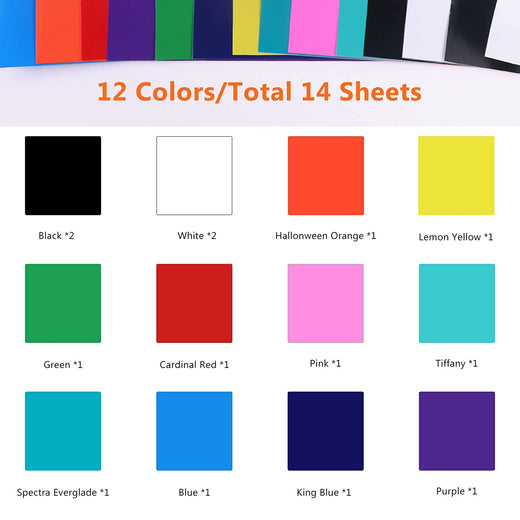 Glossy Adhesive Vinyl Bundle - 12"x12" 14 Pack (12 Assorted Colors)
