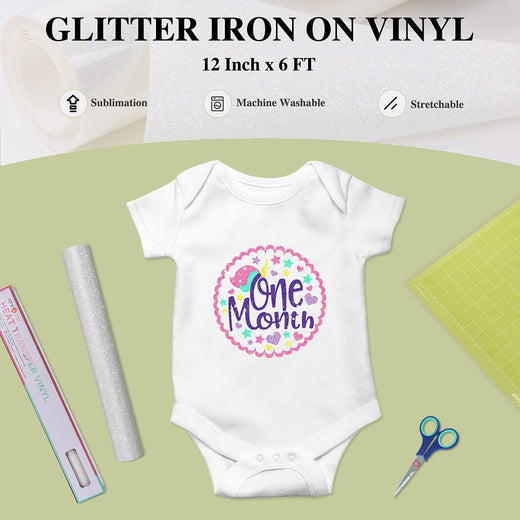 White Glitter HTV Vinyl for Sublimation  Rainbow White Glitter Iron on  Vinyl – HTVRONT UK Store