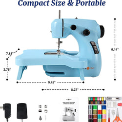 Mini Sewing Machine for Beginners + Extension Table + 42 Pcs Sewing Set +Neddle Threadar+4pcs Metal Bobbins