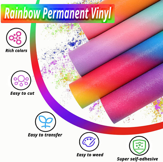 Glitter Rainbow Permanent Vinyl Rolls - 12"x 5FT