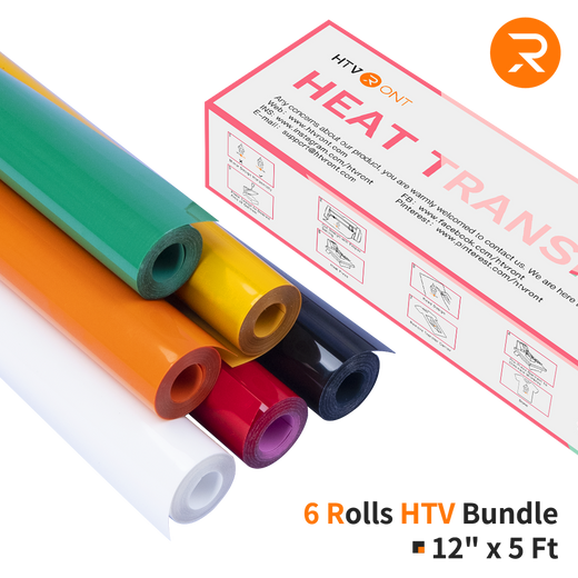 Heat Transfer Vinyl Bundle - 12"x5 Ft (6 Assorted Colors）