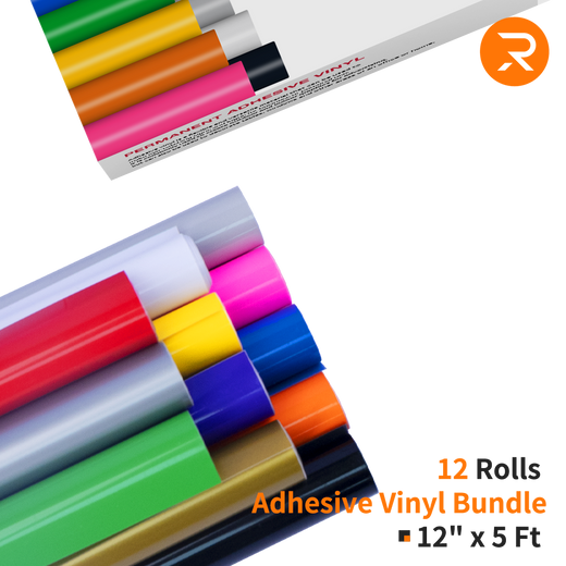 Adhesive Vinyl Roll Bundle - 12"x5 FT (12 Assorted）